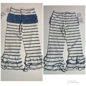 NWT Ruffle Butts Rugged Butts Slate & Ivory Stripe Ruffle Pants Cotton Size 4T